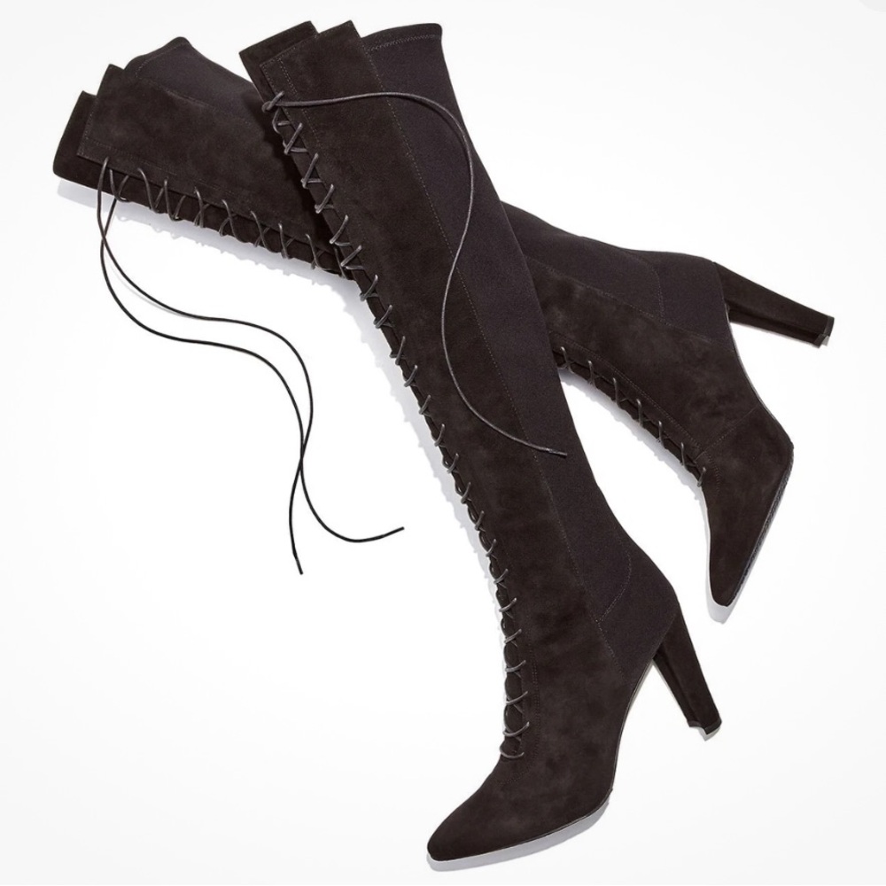 Stuart Weitzman Black Over the Knee Lace-Up Boots - Picture 2 of 8